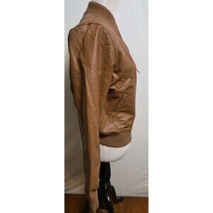 Denim Blvd Womens Brown Full Zip Faux Leather Bomber Jacket Fir Lined Size Small